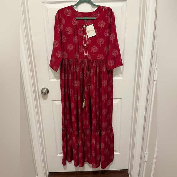 NWT Printed Party Wear Kurti in Wine Maroon Rayon Dress Size 40 - Picture 1 of 10